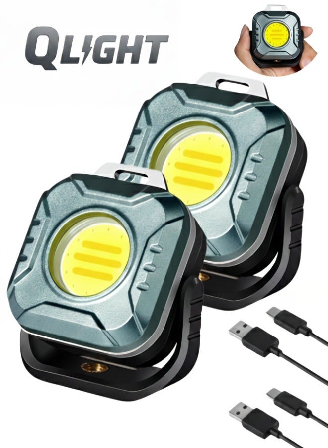 QLIGHT 2PACK Rechargeable Mini Flashlight Outdoor Led Torch Light, COB Camping Lights Outdoor, Adjustable Color Temp (2700K-8000K), Waterproof, Emergency Light Rechargeable, Light for Camping - Image 1